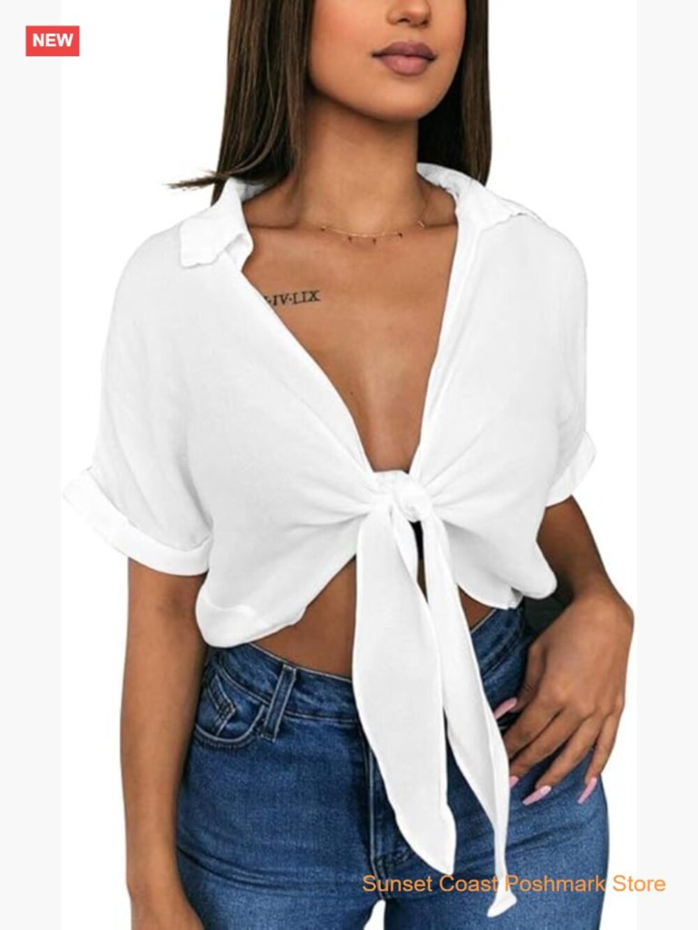 Womens Short Sleeve V Neck Batwing Crop Top Tie Knot Blouse Summer